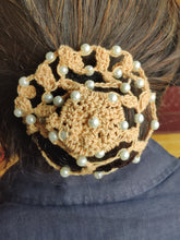 Load image into Gallery viewer, Crochet Hair Bun Cover Hair Net with Threads &amp; Pearls
