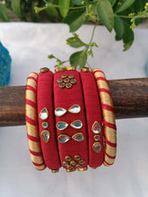 Load image into Gallery viewer, Designer Silk Thread Bangles - Maroon &amp; Gold

