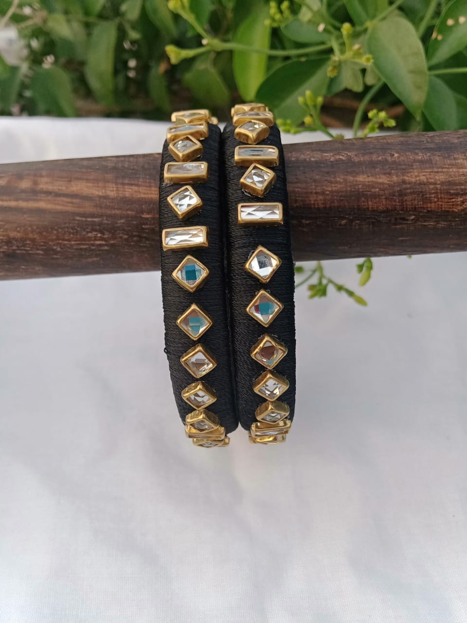 Designer Silk Thread Bangles - Black