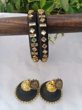 Load image into Gallery viewer, Designer Silk Thread Bangles &amp; Earrings - Black
