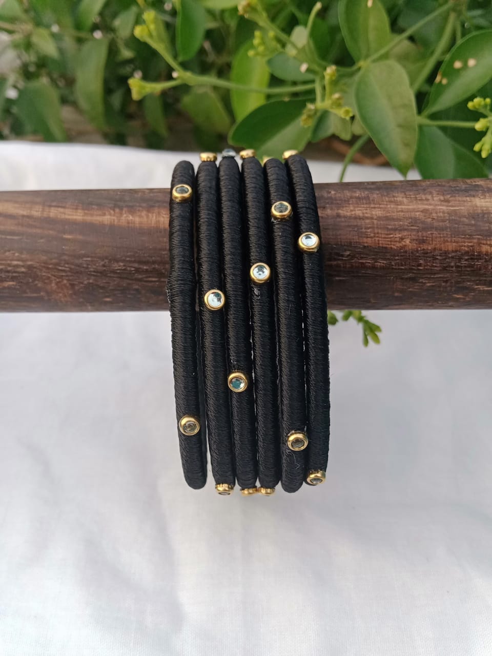 Designer Silk Thread Bangles - Black