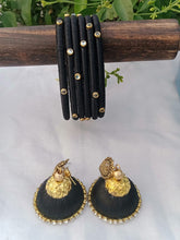 Load image into Gallery viewer, Designer Silk Thread Bangles &amp; Earrings - Black
