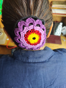 Crochet Hair Bun Cover Hair Net with Colored Threads