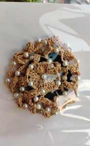 Crochet Hair Bun Cover Hair Net with Threads & Pearls