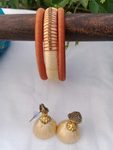Load image into Gallery viewer, Designer Silk Thread Bangles &amp; Earrings - Light Brown
